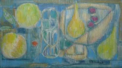ZENDEL Gabriel, 1906-1992 Verre et fruits, pastel gras, signé en bas à droite, 23,5...