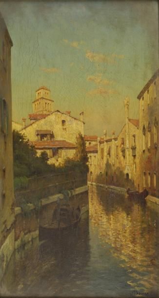 BOUVARD Antoine, 1870-1956 Canal à Venise, huile sur toile (craquelures et manques),...