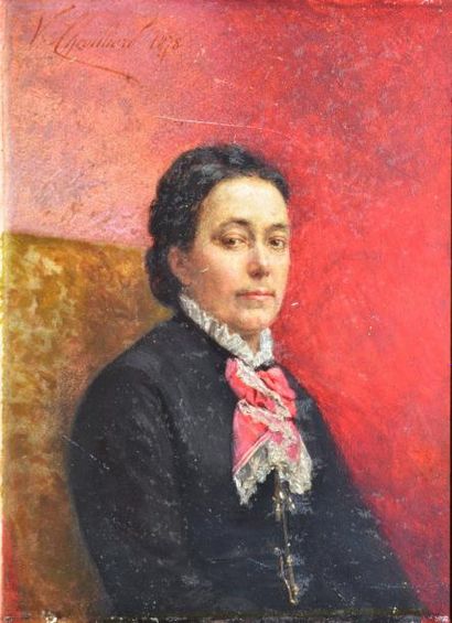 CHEVILLARD Vincent Jean Baptiste, 1841-1904 Dame en noir au foulard rouge, 1878,...