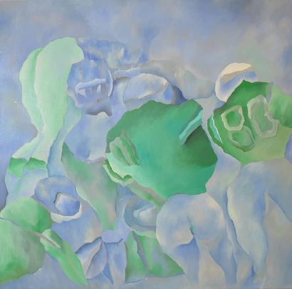 COLOMBET Vicky, XXe siècle Sans titre bleu et vert, huile sur toile (petits manques),...