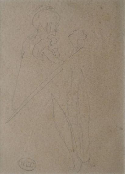 CROSS Henri Edmond, 1856-1910 Personnage, étude au crayon noir sur papier beige,...
