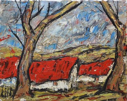 D'ANTY Henry, 1910-1998 Arbres et toits rouges, huile sur toile, signée en bas à...