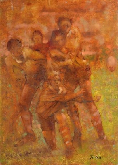 DECKERS, XXe siècle Rugby, peinture sur toile (enfoncement), signée en bas à droite,...