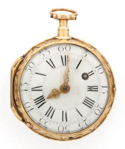 LE ROY à Paris N°384. XVIIIe siècle Belle montre de gousset à coq, fusée et roue...