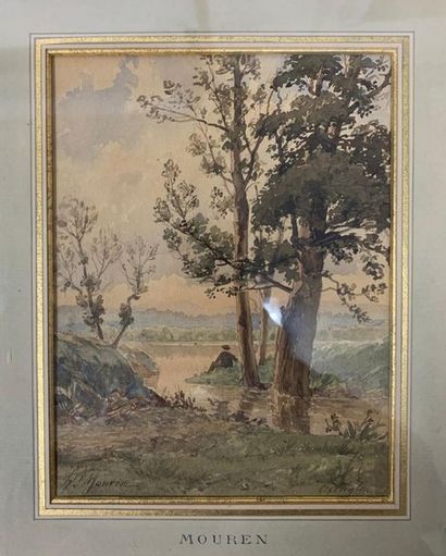 null MOUREN Henri, 1844-1926,

Promeneur sur les bords de l'Anglin,

aquarelle (insolation),...