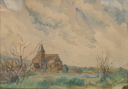 null ROBIN L., début XXe ,

Église à la campagne, 1920,

aquarelle (insolation),...
