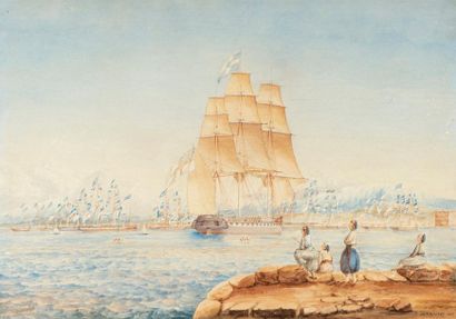 null SAMBELL M. P., XIXe siècle,

Armada près d'une côte, 1837,

aquarelle (légère...