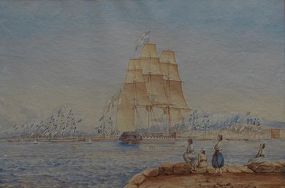 null SAMBELL M. P., XIXe siècle,

Armada près d'une côte, 1837,

aquarelle (légère...