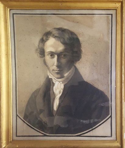 null ECOLE XIXème siècle 

Portrait d'homme 

Fusain sur papier gris, monogrammé...