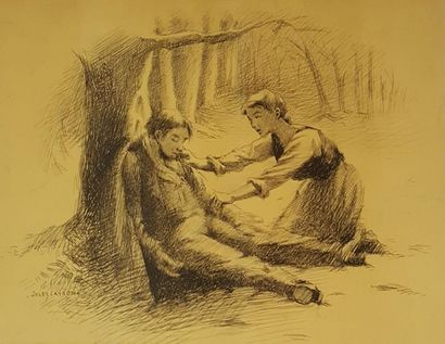 null Lot de 5 dessins:



CAYRON Jules 1868-1940

Homme contre un arbre,

plume,...