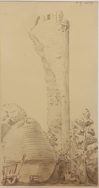 null Lot de 5 dessins:



GODEFROY Félix (?- 1848)

Clocher, 

lavis encre brune,

signature...