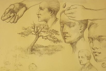 null lot de 5 dessins:



THIVIER Emile (1858-1922)

étude visages, main et arbre,

crayon...