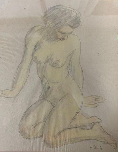 null ROCHE Odilon, 1868-1947,

Nu assis,

crayon noir et aquarelle sur papier fin...