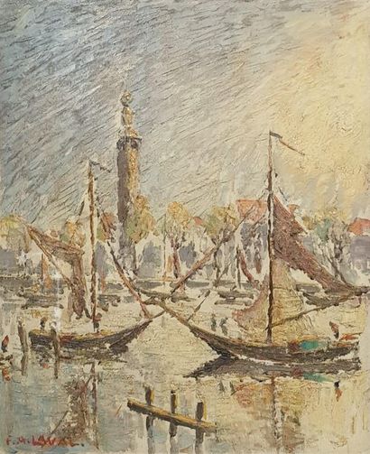 null LAVAL Fernand, 1886-1966,

Le port de Veere, ile Walkerem, Hollande,

huile...
