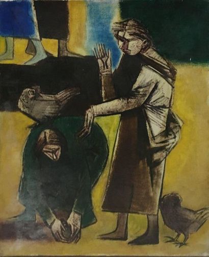 null GONZALEZ Roberta, 1909-1976,

Peasant women with chickens, 1947,

oil on canvas...