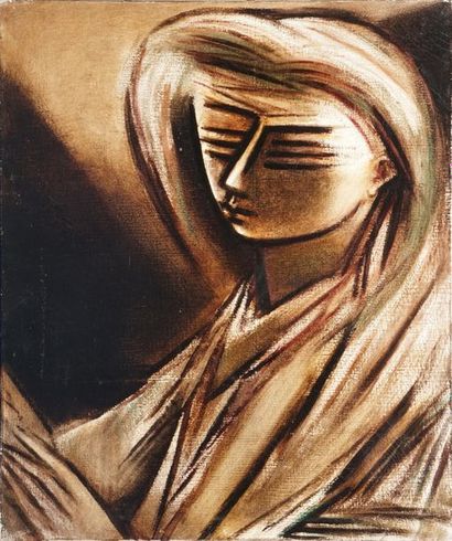null GONZALEZ Roberta, 1909-1976,

Femme en brun,

huile sur toile (traces d'usures...