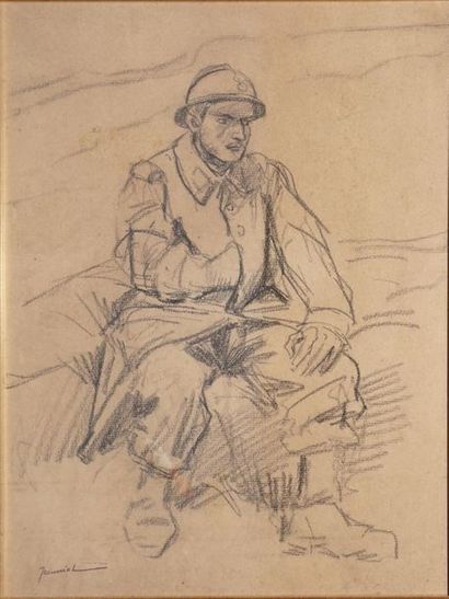 null JEANNIOT Pierre Georges, 1848-1934,

Sitting soldier - Soldiers and dog,charcoal...