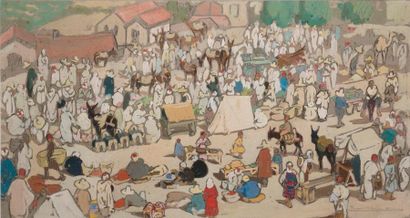 null KLEISS-HERZIG Yvonne, 1895-1968,

Market in North Africa,

gouache on grey paper,...