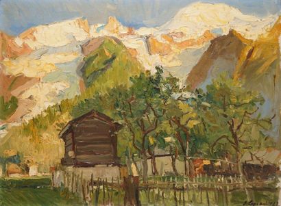 null LAPCHINE Georges, 1885-1950,

Mountain landscape, 1928,

oil on canvas (small...