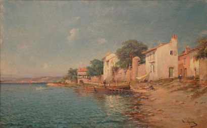 null MALFROY, XIXe-XXe,

Maisons de pêcheurs en méditerranée,

huile sur toile, signée...