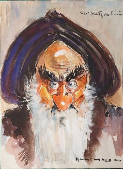 null MÈGE Henri, 1904-1984,

Paysages exotiques - Étude de tête - Caricature,

trois...