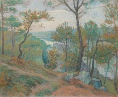 null OTT Lucien, 1870-1927,

Trees by the sea, 1899,

pastel on paper, signed lower...