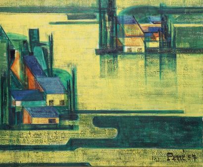 null PERRÉ Danièle, 1924-2009,

Paysage, 1957,

huile sur toile, signée et datée...