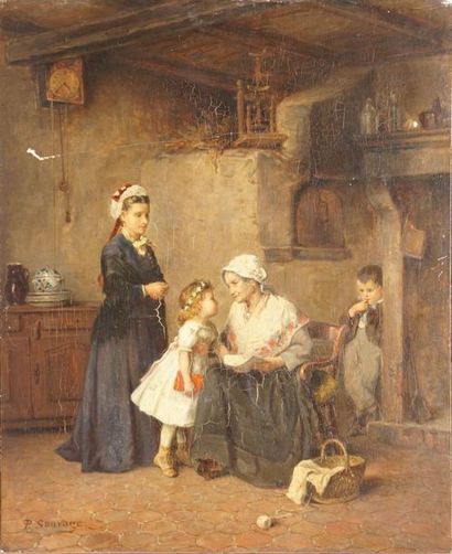 null SAUVAGE Philippe François, 19th century,

The visit to the grandmother,

oil...