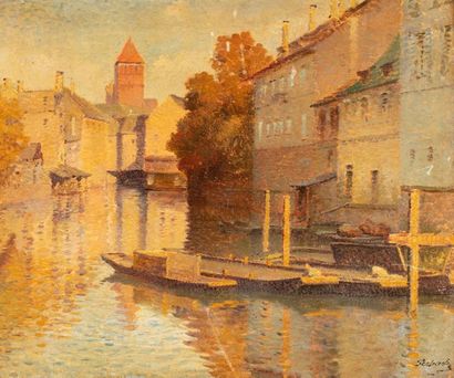 null VON SEEBACH Lothar, 1853-1930,

Canal in town,

oil on canvas (small accidents...