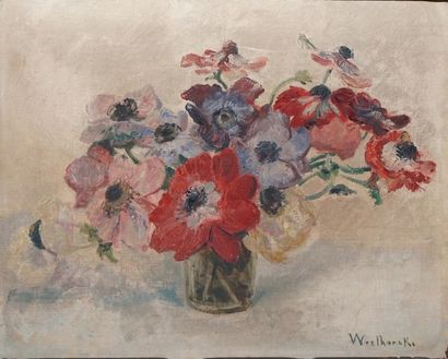 null WIELHORSKI Alain, 1950-2015,

Bouquet d'anémones,

huile sur toile (traces de...
