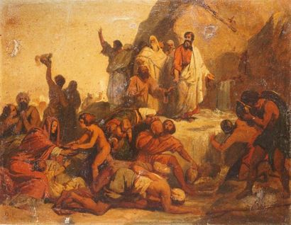 null ÉCOLE XIXe siècle, D.P.,

Moïse frappant le rocher,

huile sur toile rentoilée...