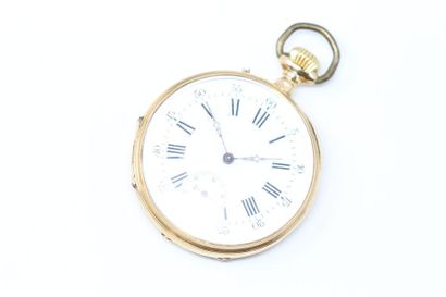 null Montre de gousset en or jaune 18k (750), cadran émaillé blanc à chiffres romains...