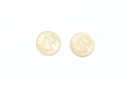 null Lot composé de deux pièces en or de 5 dollars "Liberty " (1906 ; 1902)

TTB.

Poids...