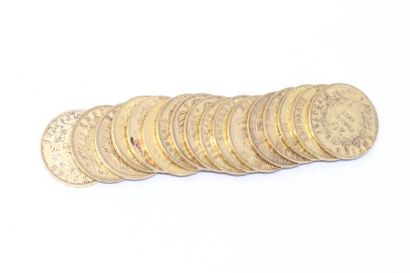 null Lot composé de 17 pièces en or de 20 francs Napoléon III Tête Nue

- 3 x 1853...