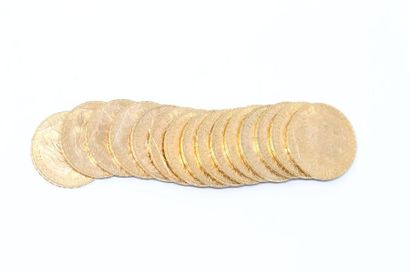 null Lot de 15 pièces en or de 20 francs Coq (1908).

TTB à SUP.

Poids : 96.71g...