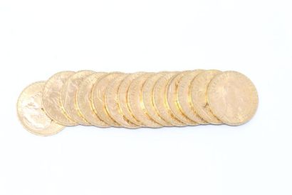 null Lot of 14 gold coins of 20 francs Rooster (1907).

APC to SUP.

Weight : 90.31...