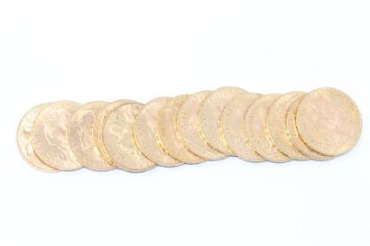 null Lot of 14 gold coins of 20 francs Rooster (1907).

APC to SUP.

Weight : 90.31...