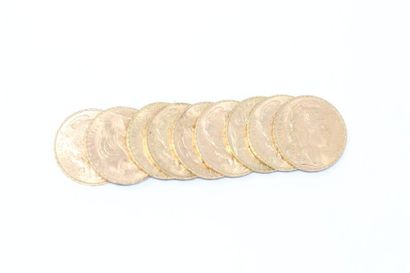 null Lot de 10 pièces en or de 20 francs Coq (4 x 1910 ; 4 x 1911 ; 2 x 1906).

TTB...