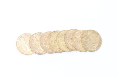 null Lot de 8 pièces en or de 20 Francs au Génie 

- 1897 A

- 1876 A

- 1875 A

-...
