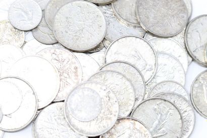 null Ensemble de pièces en argent de type Semeuse : 0.50, 1, 2 et 5 francs, différents...
