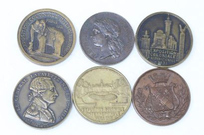 null Lot de six médailles en bronze pour les expositons universelles ou coloniales...