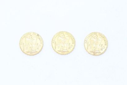 null Lot composé de trois pièces en or de 20 Francs au Génie (1876, 1875, 1889, A)

TB...