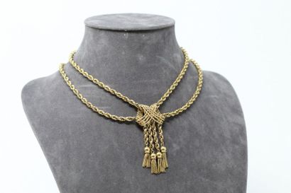 null Collier de type négligé en or jaune 18k (750) à double rangs torsadé orné d'un...