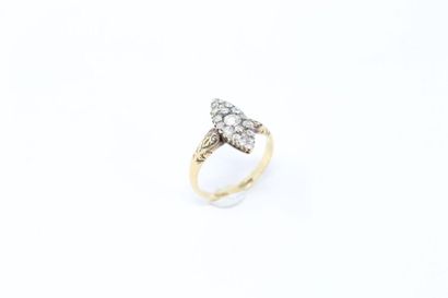null Marquise ring in 18k (750) yellow gold with antique cut diamonds. 

Finger size:...