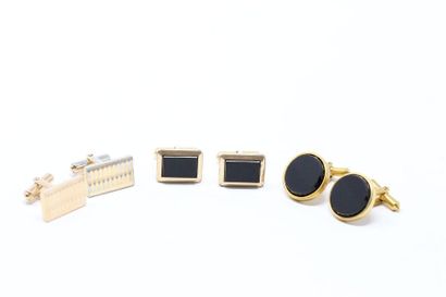 null Set of three pairs of gold metal cufflinks, two pairs decorated with onyx p...