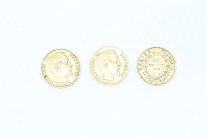null Three 20 franc coins Napoleon "bareheaded" 1853 A - 1855 BB