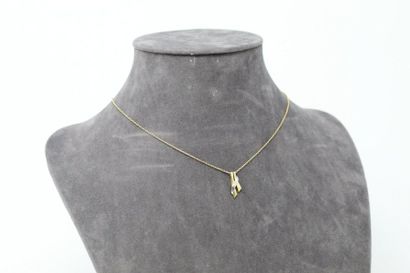 null 18k (750) yellow gold necklace holding a two gold pendant with a small brilliance....