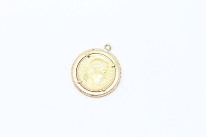 null Pendentif en or jaune 18k (750) retenant une pièce en or de 20 francs Napoléon...