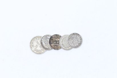 null Set of five silver coins of 25 cents, 1/4 francs, 1/4 francs (2) and 1/2 francs

Weight:...