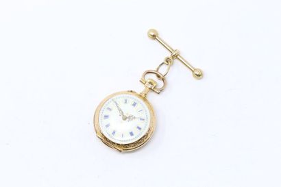 null Watch with 18k (750) yellow gold necklace, white dial and blue Roman numerals...